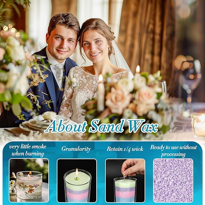 Sukh Candle Sand and Wicks - 430G(0.94lb) Sand Candles with Wicks Green, White, Pink, Blue, Purple Refillable Candle for Weddings, Parties