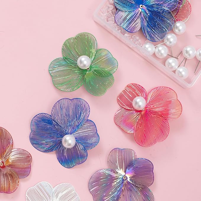 COLIGREE 6 Pairs AB Color Filigree Flower Stud Earring Making Kit Hollow Multicolor Filigree Floral Charms for DIY Earrings Necklaces Rings Hair Jewelry