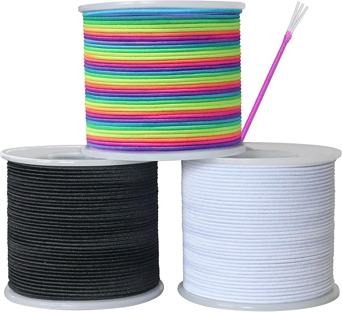 1mm 165ft Rainbow Stretchy Bracelet String, Sturdy Gradient Color Elastic String Elastic Bead Cord for Jewelry Making, Necklaces, Beading and Crafts (Rainbow/Black/White(150M/495ft))