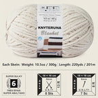 #6 Super Bulky Blanket Yarn for Crocheting - 4 Skeins(Each 10.5oz/300g, 220yds/201m), Chunky Chenille Thick Plush Big Soft Yarn for Crocheting Knitting Blankets, Beige White