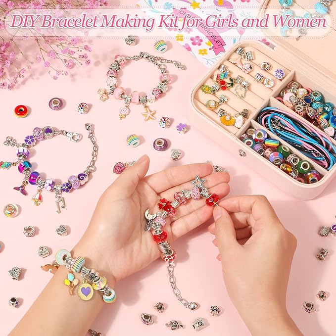 150Pcs Charm Bracelet Making Kit with Jewelry Box Beads for Jewelry Making Kit with DIY Crafts Gift for Bracelet Women Birthday Valentine Gifts Christmas