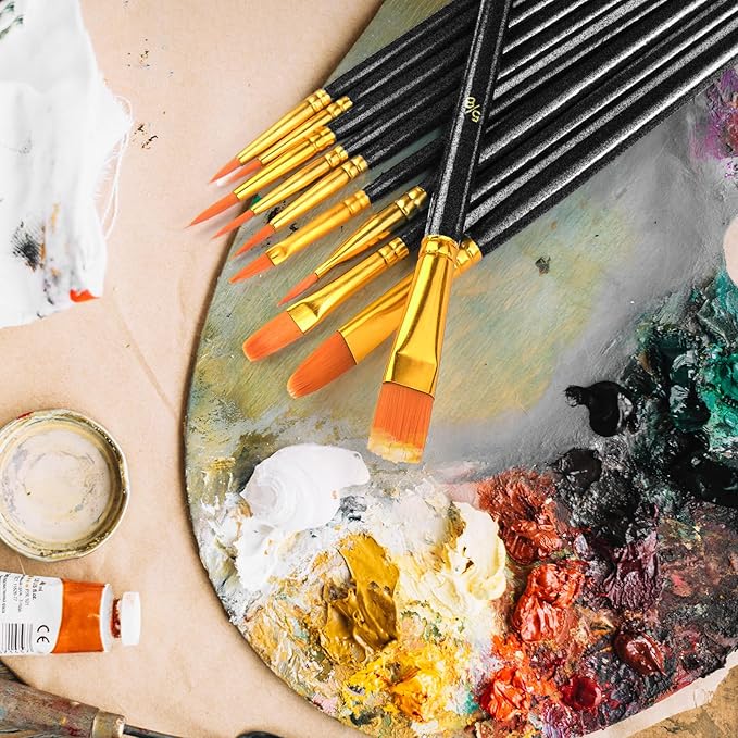 Acrylic Paint Brushes Set, 50Pcs Round Pointed Tip Artist Paintbrushes for Acrylic Painting Oil Watercolor Canvas Boards Rock Body Face Nail Art, Halloween Pumpkin Ceramic Crafts Supplies，Black