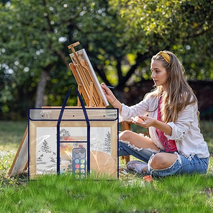 3 Pack Large Poster Storage Bag, 25.5" x 31.5" Bulletin Board Holder Art Portfolio Case PVC Art Portfolio Container Bulletin Board Storage Box with Pocket for Classroom Teacher Organization (Blue/Blac