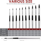DUGATO Artist Paint Brush Set (10 Sizes) - Fine Tip Round Synthetic Brushes for Watercolor, Acrylic, Gouache, Oil Painting & Crafts - Professional Quality Art Supplies