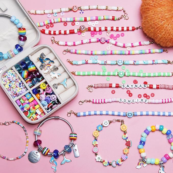 3900 Pcs Girls Bracelet Making Kit, Beads Jewelry Making Kit, Unicorn/Mermaid DIY Crafts Birthday Christmas Gifts with Organizer Box for Friendship Bracelets kits, Girls Ages 5 6 7 8-12 Years Old