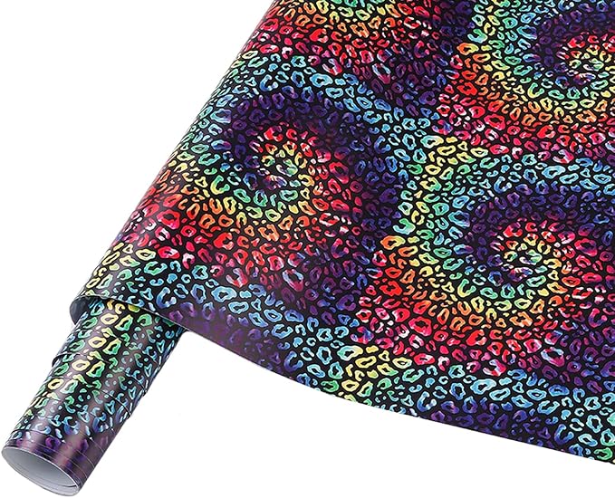 Leopard Tie Dye Permanent Vinyl Roll - 12" x 8ft, Multicolor, Leopard Pattern, Permanent Adhesive, Vinyl, 1 Count, Both Indoor & Outdoor, Rectangular, for Scrapbook, Bohemian Style