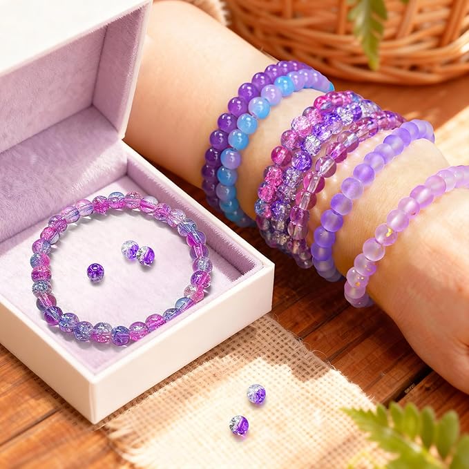 1200PCS 6mm Purple Glass Beads for Bracelets, 24 Colors Assorted Violet Series Crystal Beads Bracelets Making Kit and Jewelry Making, Round Purple Beads for Friendship Bracelet Earring Necklace Crafts
