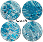 Beaded Pearl Flower Fabric Lace Applique, Floral Embroidered Patches Handmade Sewing Tool for DIY Neckline Bodice Wedding Bridal Prom Dress(Sky Blue-Small)