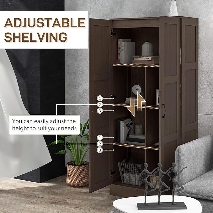 HOMCOM 71" Tall Storage Cabinet with Movable Storage Shelves, Modern Style Pantry Cabinet with Soft Close Doors, Coffee