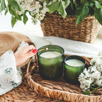 Thick Candle Jars for Making Candles 12 Pcs, 7 OZ Empty Jars with Wood Lids for Candle Making, Sample Container, Clear Green