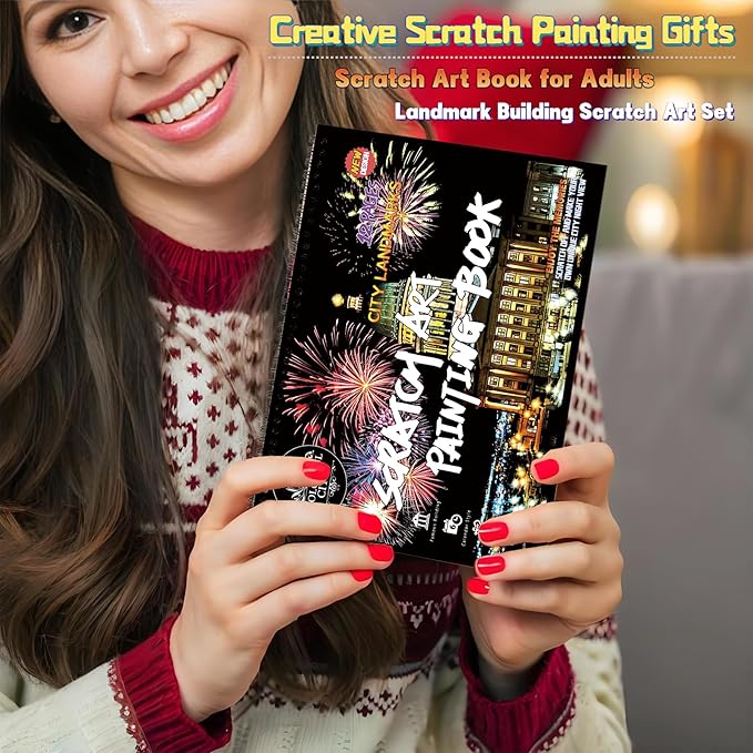 Scratch Art Book for Adults-Landmark Building Scratch Art|Scratch Painting Paper Craft Kit|Creative Foil Engraving Art Set|Scratch City Series Books for Travel Lovers,Craft Lovers(New City 2)