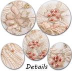 Beaded Pearl Flower Fabric Lace Applique, Floral Embroidered Patches Handmade Sewing Tool for DIY Neckline Bodice Wedding Bridal Prom Dress(Apricot-Large)