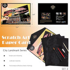 Scratch Art Kit for Adults -A4, Colorful City Scratch Painting Series - Portable Stress Relief Craft, Travel-Friendly Creative Gift for Artists with Tools(Set 3)