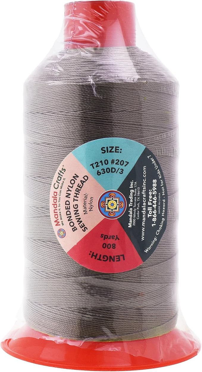 Mandala Crafts Bonded Nylon Thread Taupe Heavy Duty Sewing Threads - 800 YDs Size 207 630D T210 Tex 210 Thread for Leather Jeans Weaving Outdoor Marine Upholstery Threads