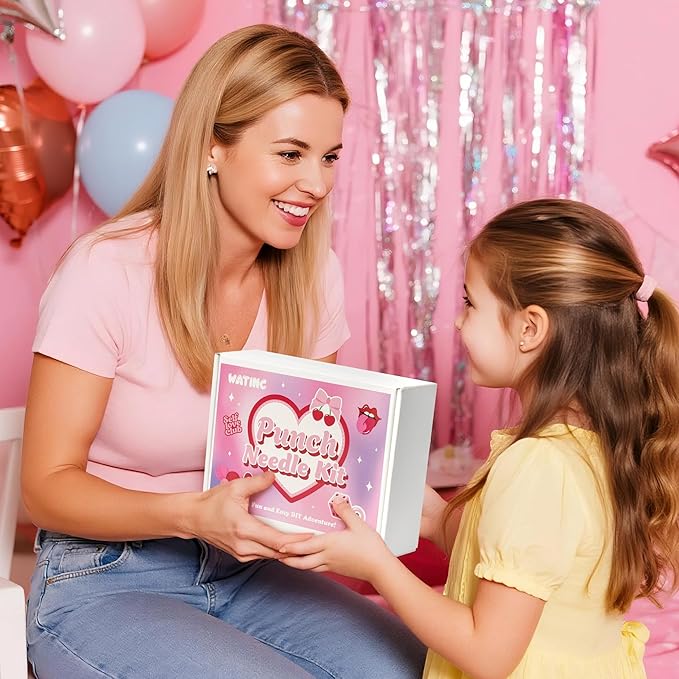 WATINC Christmas Punch Needle Coaster Kits - 23Pcs Easy Art Work Decor Craft Supply for Beginners, DIY Set of 6 Pattern Tufted Pads with Adhesive Felt Yarn Tool Coaster Holder Instruction (Light Pink)