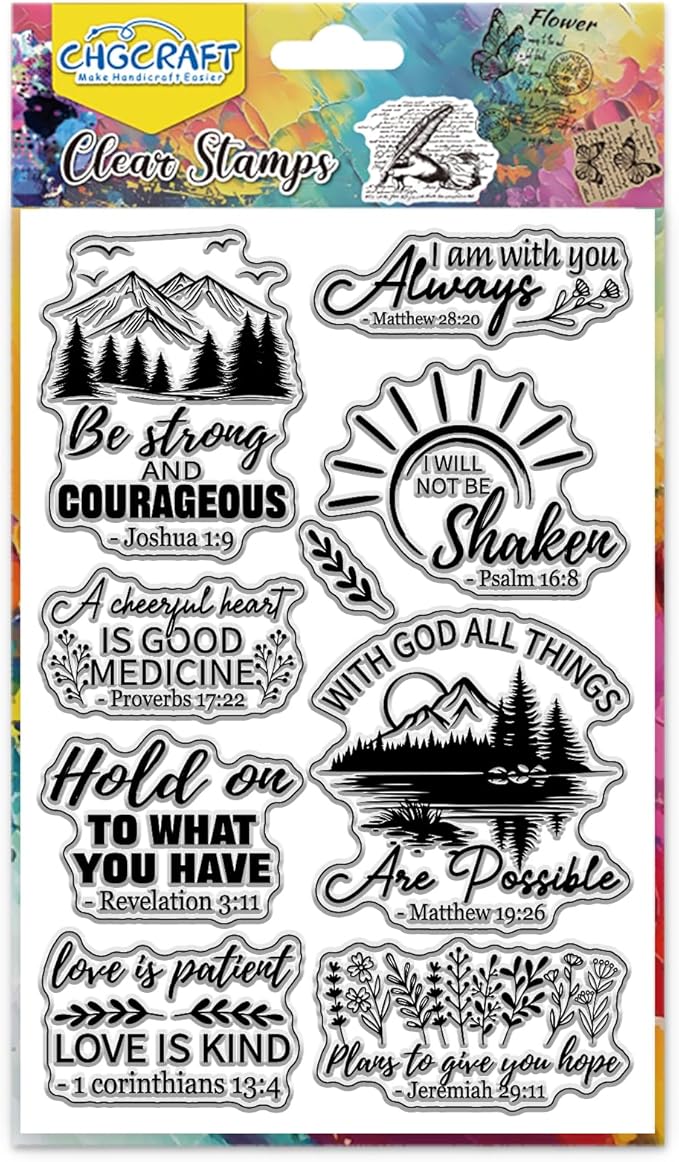 CHGCRAFT Mountain Scenery Clear Stamps Bible Words Style Transparent Stamps Silicone Clear Stamp Seals for Carding Making DIY Scrapbooking Photo Album Decoration, 4.3x6.3 inch