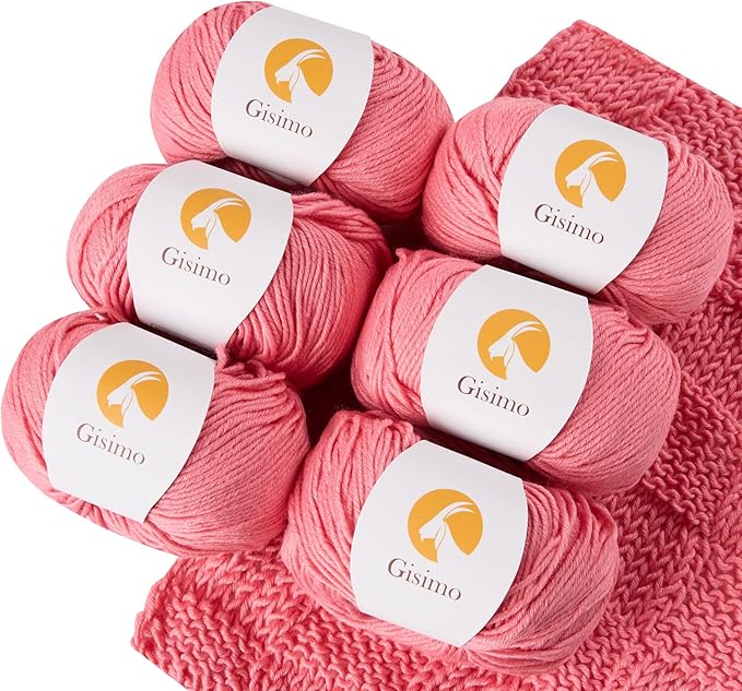 6 Balls Merino Wool Yarn, 12-Ply Luxurious and Soft Yarn for Hand Knitting & Crocheting, 1.76 OZ/50g, 120 yds/110 Meters(Pink,6Balls)
