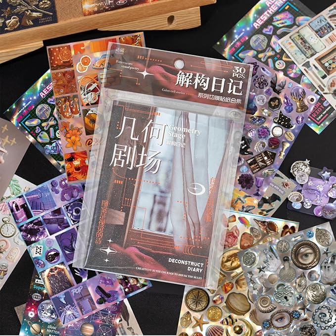 Y2K Sticker Book for Scrapbook & Journaling Supplies - 30 Sheets Vintage Travel Stickers with Glossy, Matte & Textured Finishes | Junk Journal Kit, Ephemera, Collage DIY