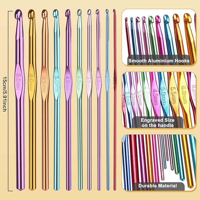 Aeelike 20pcs Acrylic Yarn for Crocheting, Crotcheting Set for Beginners, Crochet Kit with Everything Include 1093 Yards Yarn, Aluminum Crochet Hooks,Step-by-Step Instruction and Black Organiser Bag