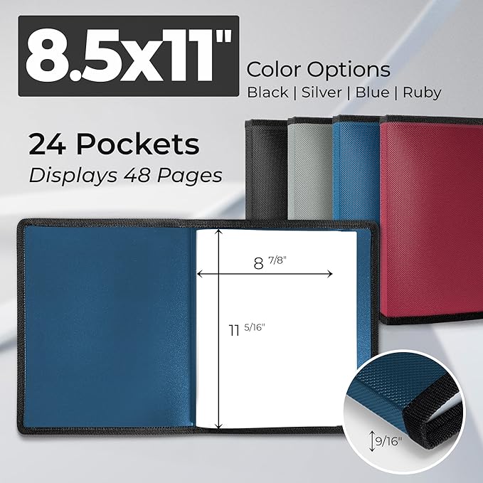Dunwell Art Portfolio 8.5x11 Folder (Blue), Black Mounting Paper, Portfolio Binder for Artwork, 8.5 x 11 Art Folder, 24 Pockets Display 48 Pages, Acid-Free Poly Presentation Book