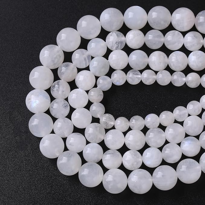 120PCS 6MM Natural Stone White Moonstone Gemstone Semi Precious Beads for Jewelry Making DIY Bracelet