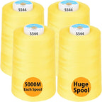 Simthread All Purpose Sewing Thread from 100% Spun Polyester for Serger, Overlock, Merrow, Quilting Sewing 4 Big Cones of 5000M (5500 Yards) Each - 40S/2 Lemon