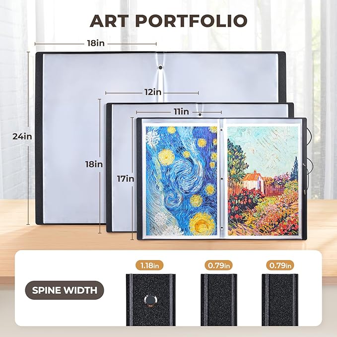 JoyCat Art Portfolio Binder 11"x17",40 Pockets Art Folder with Clear View Pages, 80 Sheets Presentation Binder for Artists and Students (Black)