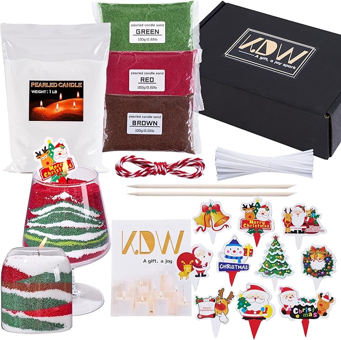 Pearled Candle Sand Wax Christmas Making Kit Refillable Pearled Wax with 1lb White and 300g 3 Colors 50 Wicks 10 Christmas Decoration Cards Scented Candle Supplies for Christmas Home Decor