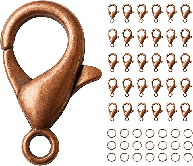 Mandala Crafts 20mm Antique Copper Color Metal Lobster Clasps for Jewelry Making - 100 Lobster Claw Clasps with Jump Rings Jewelry Findings Kit for Necklaces Bracelets Charms Fasteners