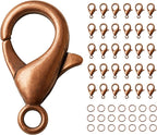 Mandala Crafts 20mm Antique Copper Color Metal Lobster Clasps for Jewelry Making - 100 Lobster Claw Clasps with Jump Rings Jewelry Findings Kit for Necklaces Bracelets Charms Fasteners