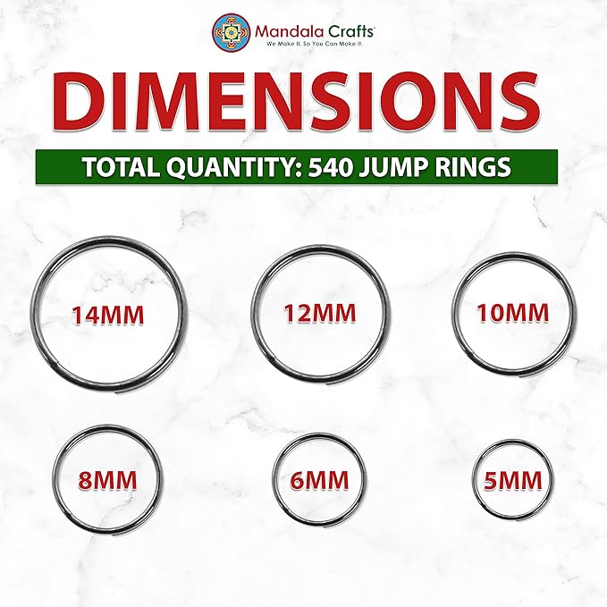 Mandala Crafts Assorted Gunmetal Double Jump Rings for Jewelry Making - 540 Pcs Mini Split Key Rings Set for Crafts, DIY Keychains, and Accessories