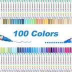 100 Colors Acrylic Paint Pens, Dual Tip Acrylic Paint Markers for Paper, Wood, Canvas, Stone, Rock Painting, Glass, Fabric, DIY, Ceramic, Art Supplies for Kids and Adults Drawing (Dot + Fine)
