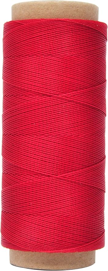 Mandala Crafts Red Round Waxed Thread for Leather Sewing - 219 Yds 200M 0.45mm Polyester Leather Thread String Waxed Cord for Leatherwork, Beading, Bookbinding, Hand Stitching