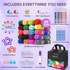 Crochet Kit, 1600 Yarns 35 Colors Acrylic Yarn Skeins, Crochet Hook Accessories and A Storage Bag, Yarn for Crocheting Suitable for Knitting, Knitting Kit Gift for Adult and Beginner, Dark Black