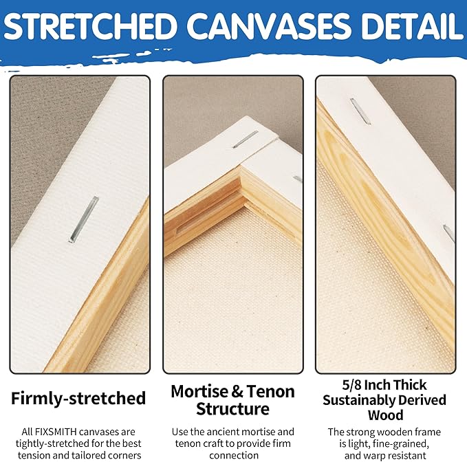 FIXSMITH Stretched White Blank Canvas - 16x20 Inch, 5 Pack,Primed Large Canvas,100% Cotton,5/8 Inch Profile of Super Value Pack for Acrylics,Oils & Other Painting Media
