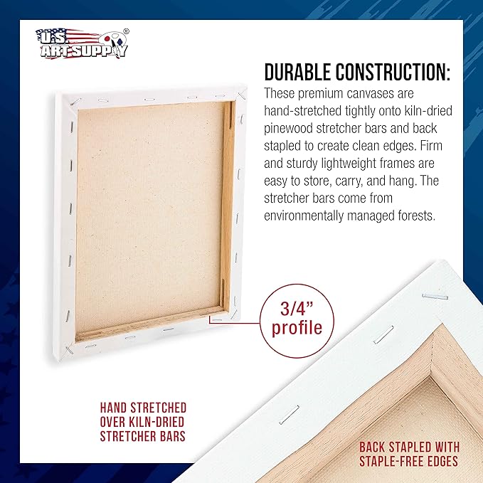 U.S. Art Supply 24 x 24 inch Stretched Canvas 12-Ounce Triple Primed, 6-Pack - Professional Artist Quality White Blank 3/4" Profile, 100% Cotton, Heavy-Weight Gesso - Acrylic Pouring, Oil Painting