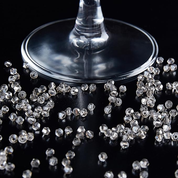 1200PCS 3mm Bicone Crystal Glass Beads for Jewelry Making, Sparkling Mini Beads for Suncatchers, DIY Bracelets & Craft Projects (Grey)
