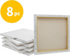 FIXSMITH Stretched White Blank Canvas- 12x12 Inch,Bulk Pack of 8,Primed,100% Cotton,5/8 Inch Profile of Super Value Pack for Acrylics,Oils & Other Painting Media