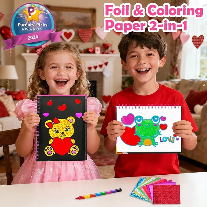 FUNNYB&G Foil Art Craft for Kids - Valentine's Day Crafts Gift 2026 Party Favors Classroom Gift Exchange Art Supplies Creative Birthday Travel Toys for Girls Boys 4 5 6 7 8 9 Years Old(Valentine's)