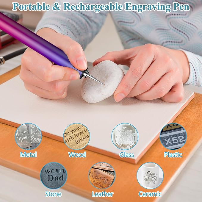 Electric Engraving Pen with Light, Mini DIY Electric Etching Machines with 44 Bits,USB Rechargeable Cordless Rotary Tool,Engraving Pen for Metal, Wood, Glass and Plastic（Gradient Purple）