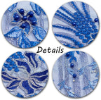 Beaded Pearl Flower Fabric Lace Applique, Floral Embroidered Patches Handmade Sewing Tool for DIY Neckline Bodice Wedding Bridal Prom Dress(Blue-Small)