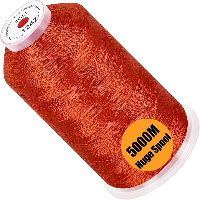 New brothread - Single Huge Spool 5000M Each Polyester Embroidery Machine Thread 40WT for Commercial and Domestic Machines - Persimmon