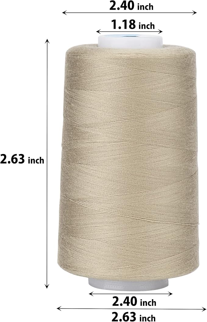 Simthread All Purpose Sewing Thread from 100% Spun Polyester for Serger, Overlock, Merrow, Quilting Sewing 4 Big Cones of 5000M (5500 Yards) Each - 40S/2 Beige
