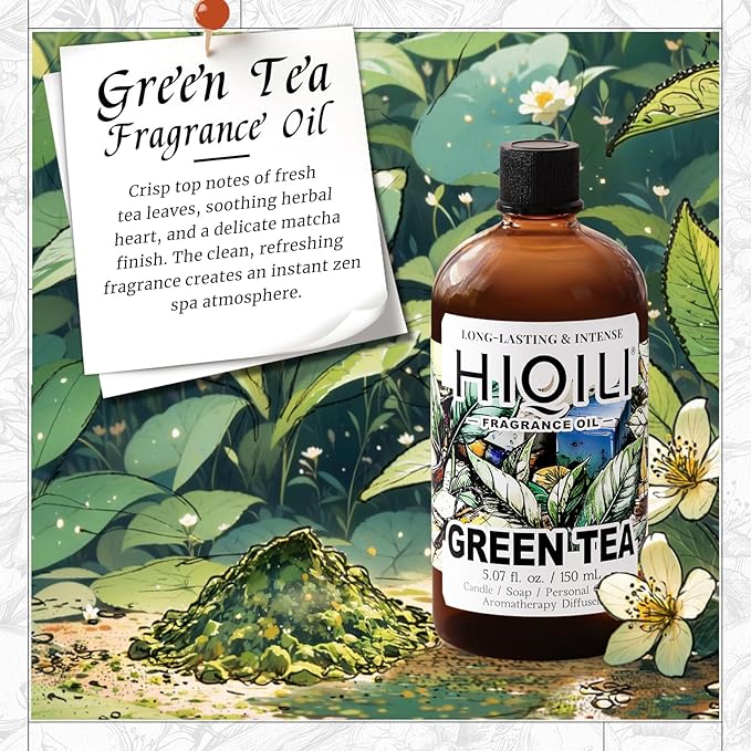 HIQILI Green Tea Fragrance Oil for Candle & Soap Making, Refreshing Scents, for Home Diffusers, Laundry Dryer Balls - 5.07 Fl Oz
