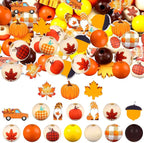 Huwena 200 Pcs Fall Wooden Beads Autumn Pumpkin Maple Leaf Colorful Round Loose Spacer Thanksgiving Beads Wood Bead Colorful Craft for DIY Craft Making Bracelet Necklace Home Decor