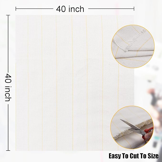 1*PC 40” x 40” Tufting Cloth for Tufting Gun, Primary Tufting Cloth with Marked Lines, Durable Monks Cloth for Punch Needle, Edges Sewn for DIY Crafts