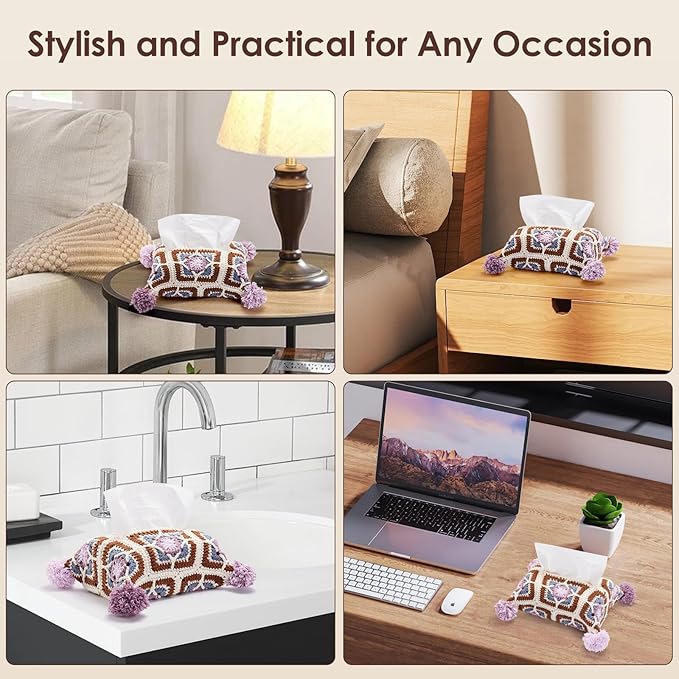 Noocro Crochet Kit Granny Square Tissue Holder, Complete DIY Kit with Detailed Instructions, Video Tutorials, for Beginners or Intermediate and Advanced Crocheters