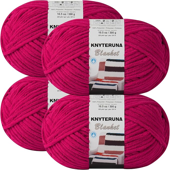 #6 Super Bulky Blanket Yarn for Crocheting - 4 Skeins(Each 10.5oz/300g, 220yds/201m), Chunky Chenille Thick Plush Big Soft Yarn for Crocheting Knitting Blankets, Cherry Red