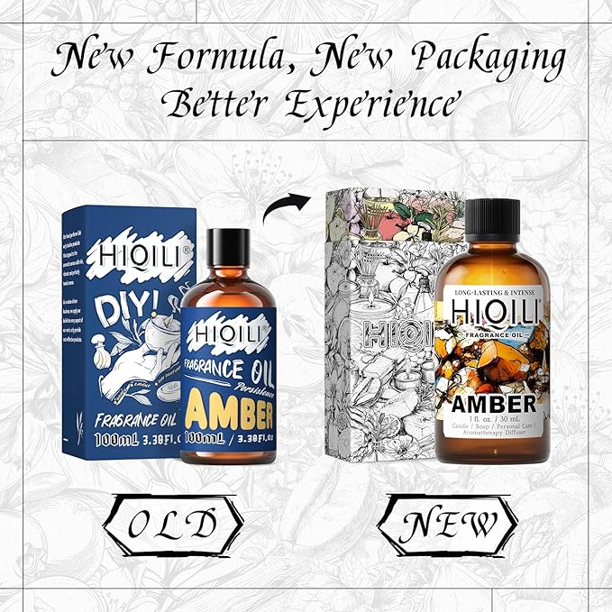 HIQILI Amber Fragrance Oil for Candle, Perfume, Soap Making, Hotel Scents for Essential Oil Diffuser & Aromatherapy - 1 Fl Oz