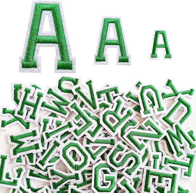 1.3 inch Iron on Letter Patches 78 Pieces, A-Z Embroidered Alphabet Patches for Clothing Jackets Hats Backpacks Jeans Green